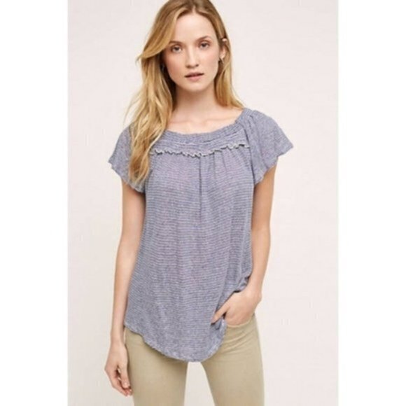 Anthropologie Bordeaux Linen Off‎ The Shouler TOP - Picture 1 of 8
